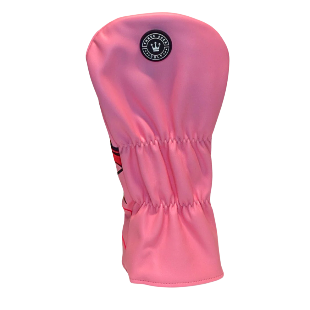 The back of the Golf Queen head cover with the Three Jack Golf magnetic logo on the top